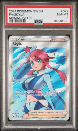 2021 POKEMON SWORD & SHIELD SHINING FATES 072/072 FULL ART/SKYLA - PSA 8 - Image 1