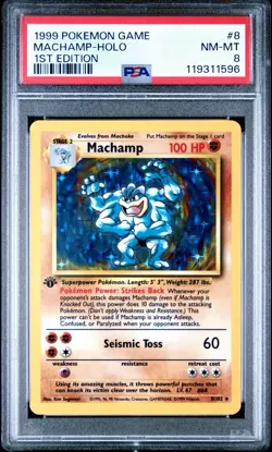 1999 Pokemon Machamp Holo 1st Edition Base Set PSA 8 - Image 1