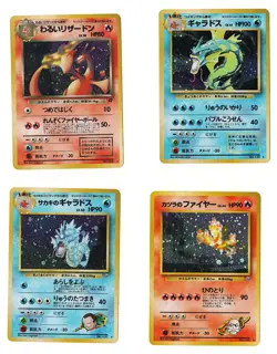 LOT OF FOUR (4) VINTAGE JAPANESE POKEMON CARDS HOLO RARE W/ CHARIZARD & MOLTRES - Image 1