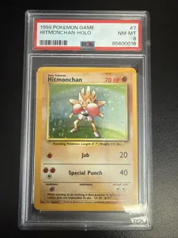 1999 Pokemon Game Base Set Hitmonchan Holo Shadowless Card #7/102 PSA 8 - Image 1