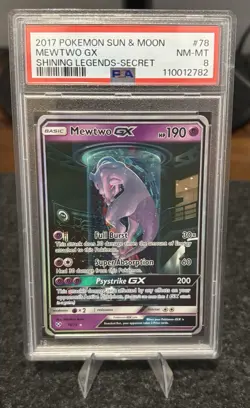 Pokemon TCG Mewtwo GX Secret Rare Shining Legends Card 76/73 PSA 8 - Image 1