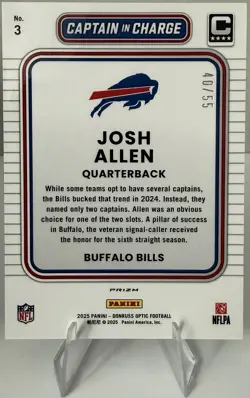 Panini Donruss Optic 2025 Josh Allen Captain in Charge #3 Blue Hyper Prizm /55 - Image 2