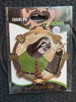 Disney Zootopia Flash Slothmore Pin 3” LE 300 Palm Pink A La Mode - Image 1