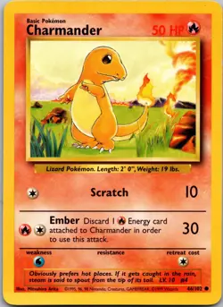 Charmander 46/102 Common Base Set Unlimited Pokemon Near Mint - Image 1