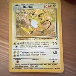 Pokemon TCG Raichu 16/130 Base Set 2 Holo Rare Unlimited English 80 HP 1999 - Image 1