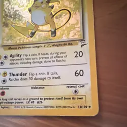 Pokemon TCG Raichu 16/130 Base Set 2 Holo Rare Unlimited English 80 HP 1999 - Image 5