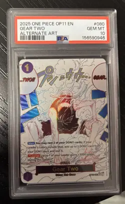 2025 ONE PIECE GEAR TWO ALTERNATE ART OP11-A FIST OF DIVINE SPEED #080 PSA 10 - Image 1