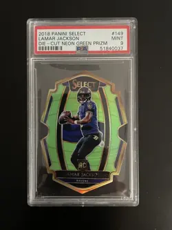 Lamar Jackson - Die-Cut Rookie Prizm - Neon Green - 38/49 - PSA 9 - Image 1