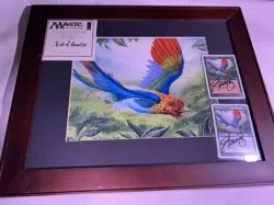 Magic: The Gathering Birds of Paradise 2 Cards Hard Signed Beard Jr COA Framed - Image 1