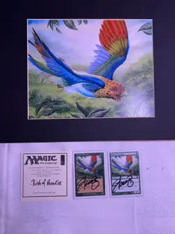 Magic: The Gathering Birds of Paradise 2 Cards Hard Signed Beard Jr COA Framed - Image 3
