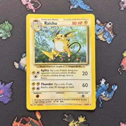 Raichu 14/102 MP -Vintage Holo Rare Pokemon Card- Base Set (3z) - Image 1