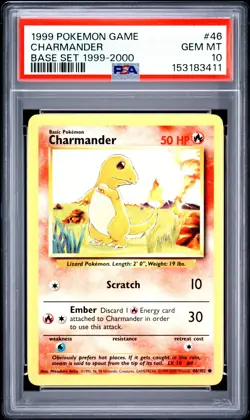 PSA 10 Charmander 46/102 Base Set 1999-2000 4th Print Pokemon Card - Gem Mint - Image 1