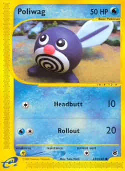 1x Poliwag - 125/165 - Common Moderately Played Pokemon G2 - Expedition - Image 1
