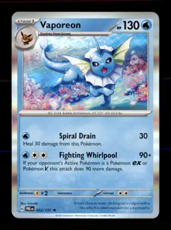 Vaporeon 022/131 Holo Rare Prismatic Evolutions Pokemon Near Mint - Image 1