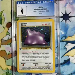 1999 Pokemon Fossil #3 Ditto Holo unlimited CGC 9 Mint - Image 1