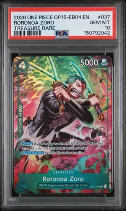 2026 ONE PIECE OP15-EB04-ADVENTURE ON KAMI'S ISLAND #037 RORONOA ZORO PSA 10 - Image 1