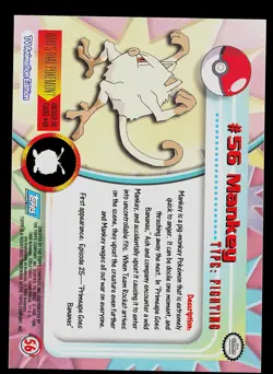 Pokemon Card - Topps Blue Logo TV Animation Edition Mankey #56 Foil - Image 2