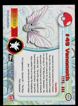 Pokemon Card - Topps Black Logo TV Animation Edition Venomoth #49 Foil Rays - Image 2