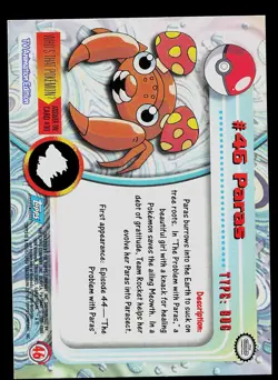 Pokemon Card - Topps Blue Logo TV Animation Edition Paras #46 Foil - Image 2