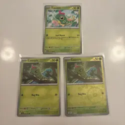 3X Caterpie Lot 45 Pokemon Cards Collection Set 1 Common 2 Reverse Holos NM - Image 1