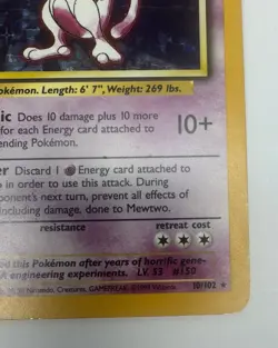 Pokemon TCG Mewtwo Base Set 10/102 Holo WOTC Vintage - Image 5