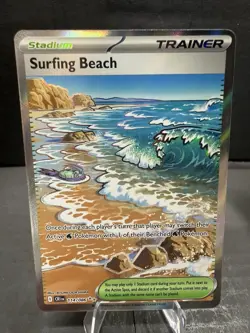 Surfing Beach 114/086 Me04: Chaos Rising Holo Ultra Rare Pokemon Trainer - Image 1