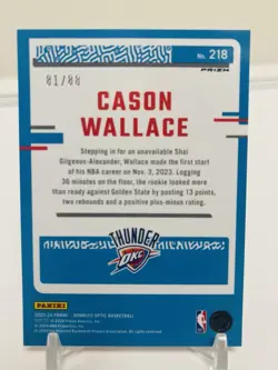2023 Donruss Optic Cason Wallace Choice Red Prizm /88 (RC, OKC) - Image 2