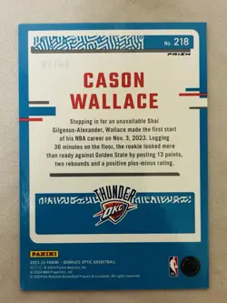 2023 Donruss Optic Cason Wallace Choice Red Prizm /88 (RC, OKC) - Image 3