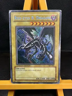 Konami Red-Eyes B. Dragon BPT-005 Secret Rare Limited Edition 2002 Tin HP - Image 1