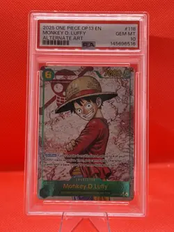 One Piece Monkey D. Luffy PSA 10 English OP13-118 2025 Alt Art SEC - Image 1