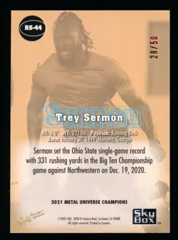 2021 Metal Universe Champions Premium Retro 97-98 Star Rubies Trey Sermon 28/50 - Image 2
