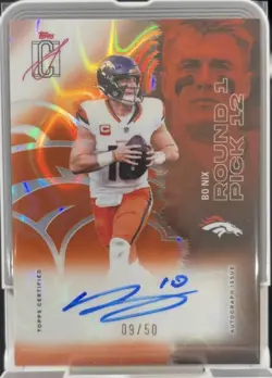 2025 Topps Signature Class Bo Nix Orange Lava On Card Auto #18 Broncos 9/50 - Image 1