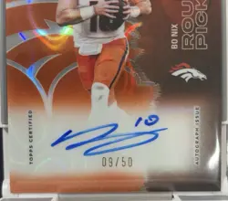 2025 Topps Signature Class Bo Nix Orange Lava On Card Auto #18 Broncos 9/50 - Image 2