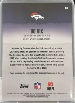 2025 Topps Signature Class Bo Nix Orange Lava On Card Auto #18 Broncos 9/50 - Image 3