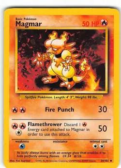 Magmar 36/102 Uncommon Base Set Unlimited Pokemon MP Sugimori - Image 1
