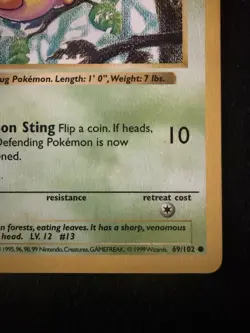 Pokemon 1st Edition Base Set Shadowless Weedle 69/102 WOTC MP - Image 4