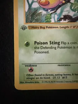 Pokemon 1st Edition Base Set Shadowless Weedle 69/102 WOTC MP - Image 5