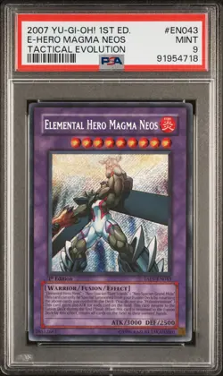 PSA 9 Elemental Hero Magma Neos TAEV-EN043 Secret Rare 1st Edition *4718 Yugioh - Image 1
