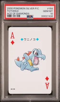 2000 POKEMON SILVER VERSION PLAYING CARDS ACE OF DIAMONDS #158 TOTODILE PSA 10 - Image 1