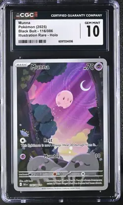 POKEMON CGC 10 GEM MINT MUNNA ILLUSTRATION RARE 116/086 BLACK BOLT - Image 1