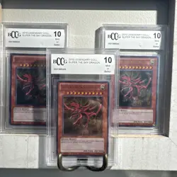 2010 Slifer The Sky Dragon Yugioh Legend Coll LC01-EN002 BCCG 10 Mint Lot Of 3 - Image 1