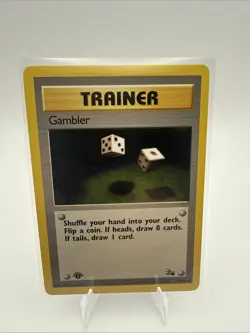 Pokemon TCG Fossil 1st Edition Gambler 60/62 Regular Trainer WOTC - Image 1