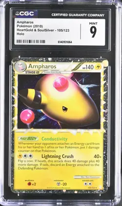 CGC 9 MINT Ampharos Prime 105/123 Heartgold & Soulsilver Holo Pokemon Card - Image 1