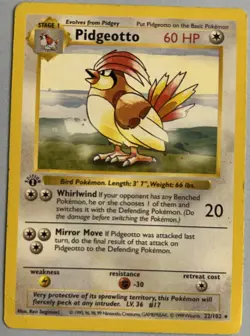 1st Edition Shadowless Pidgeotto 22/102 Base Set Pokemon Card Rare HP/Damaged - Image 1