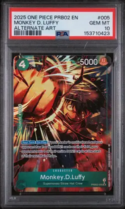 2025 One Piece Monkey D. Luffy PRB02-005 SR Alternate Art English Card PSA 10 💎 - Image 1
