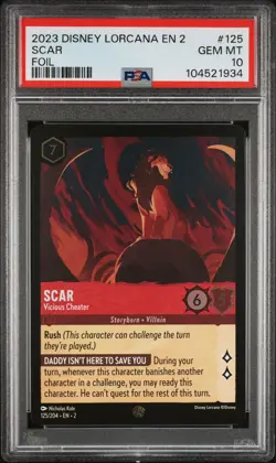 2023 DISNEY LORCANA EN 2-RISE OF THE FLOODBORN SCAR - VICIOUS CHEATER PSA 10 - Image 1