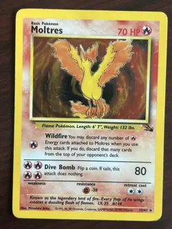 Moltres 12/62 Fossil Set Rare Holo Vintage Pokemon TCG Card HP - Image 1