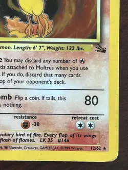 Moltres 12/62 Fossil Set Rare Holo Vintage Pokemon TCG Card HP - Image 4