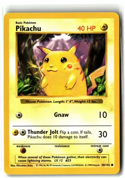 Pikachu ⭐ 58/102 Vintage Red Cheeks WOTC Base Set Shadowless 1999 Pokemon NM - Image 1