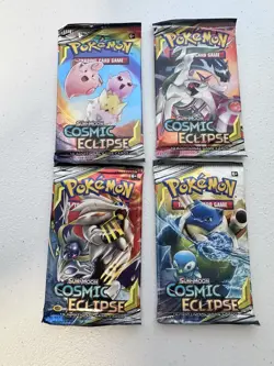 Pokemon TCG - S&M Cosmic Eclipse Booster Pack Art Set (4 Packs) - New/Sealed - Image 1